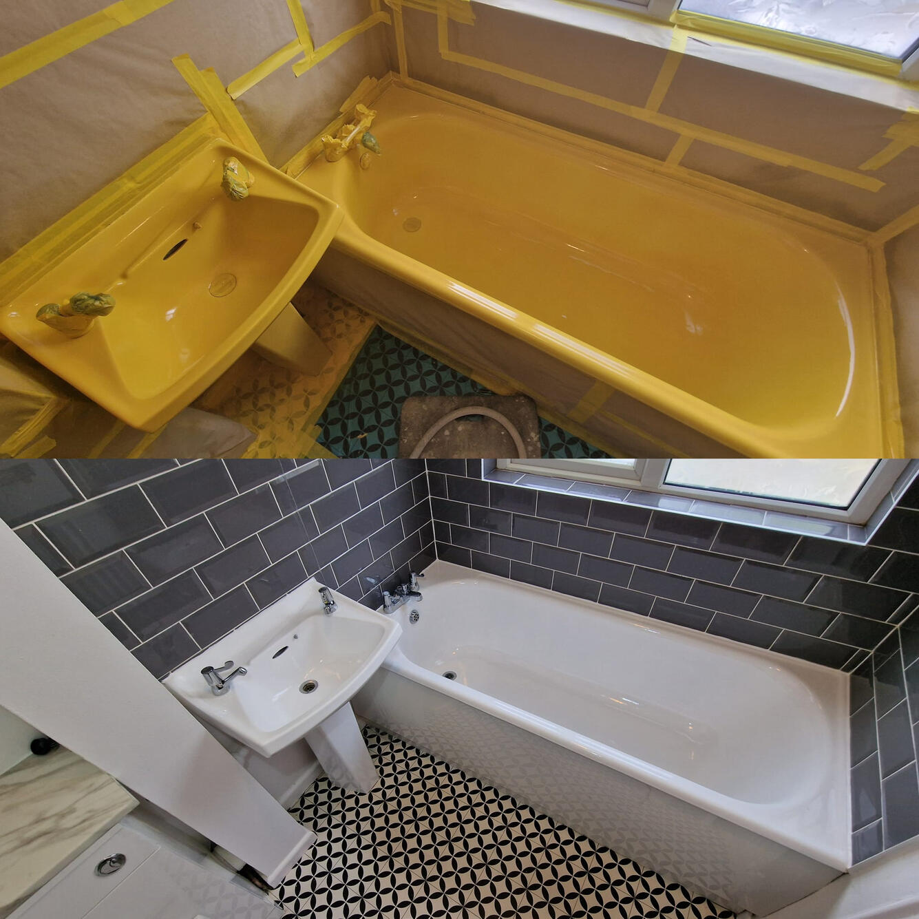 Before and after ceramic sink and steel bath re-enamelling in Reading, Berkshire