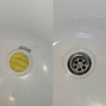 Before and after picture of steel bath chip repaired in reading