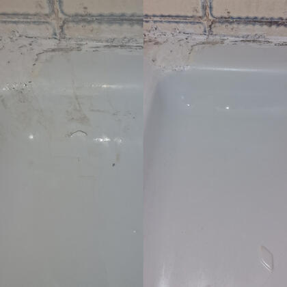 Before and after picture of acrylic shower tray crack repaired in reading