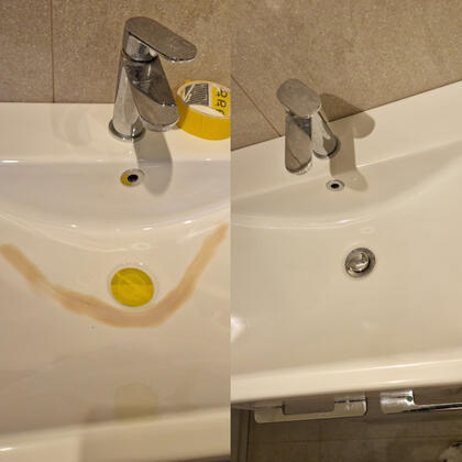 Before and after picture of ceramic sink crack repaired in reading