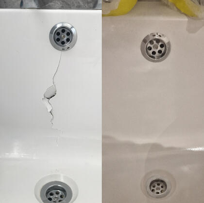 Before and after picture of stone resin bath crack repaired in reading
