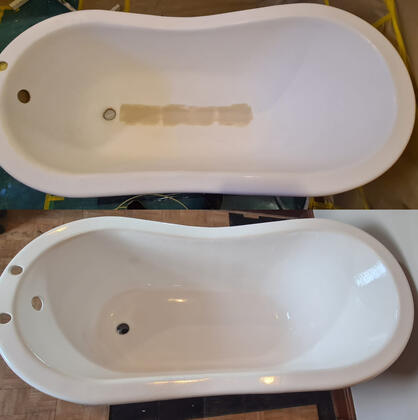 Before and after picture of acrylic bath crack repaired in reading