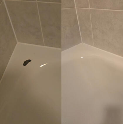 Before and after picture of steel bath chip in reading