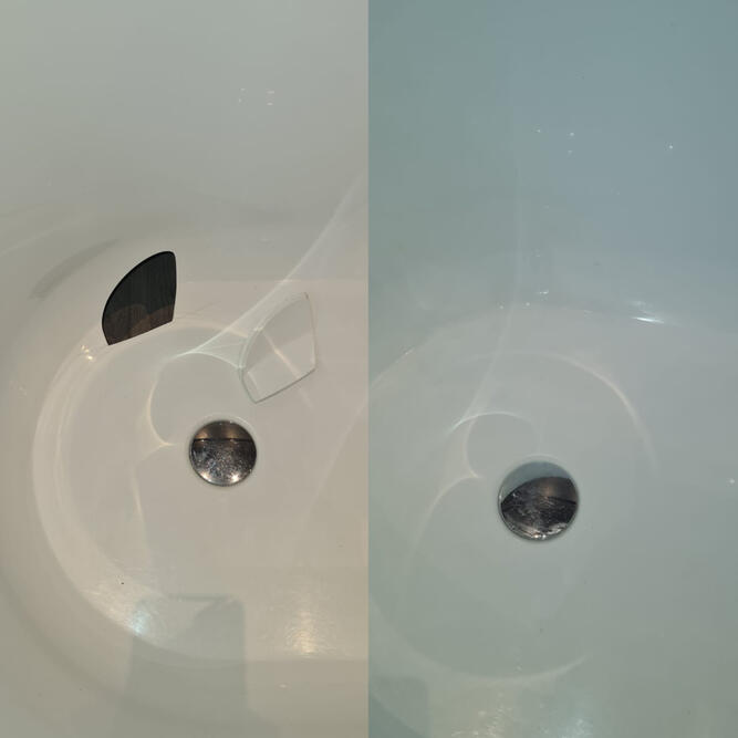 Before and after picture of ceramic sink hole repair in reading
