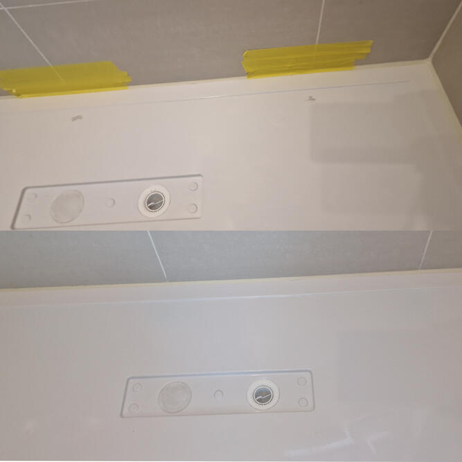 Before and after picture of acrylic shower tray crack repair in reading