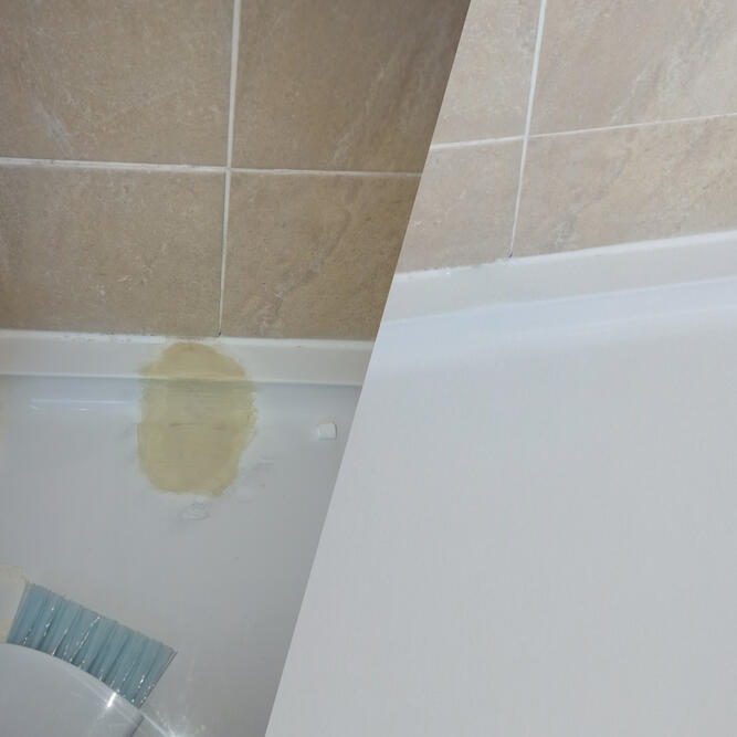 Before and after picture of acrylic shower tray crack repaired in reading