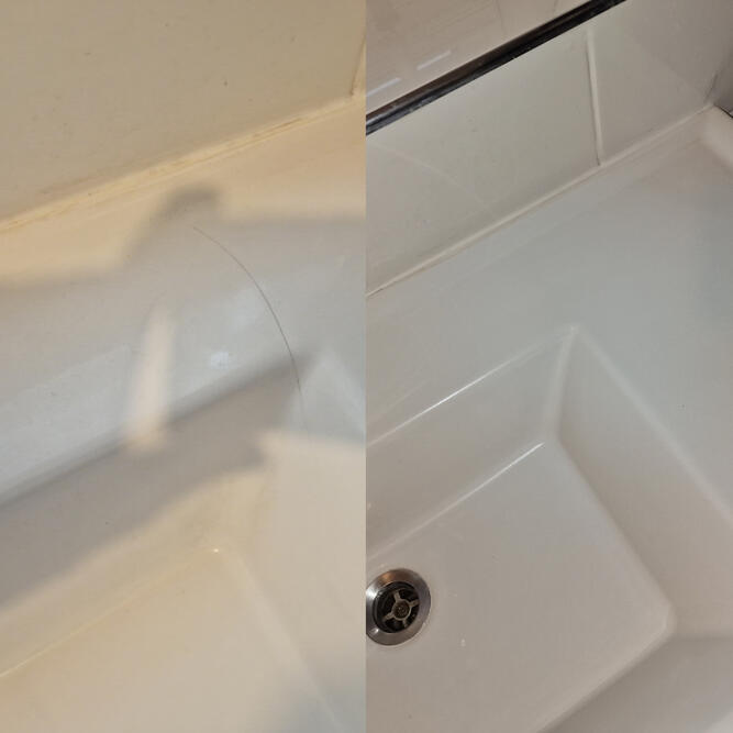 Before and after picture of porcelain sink crack repaired in reading