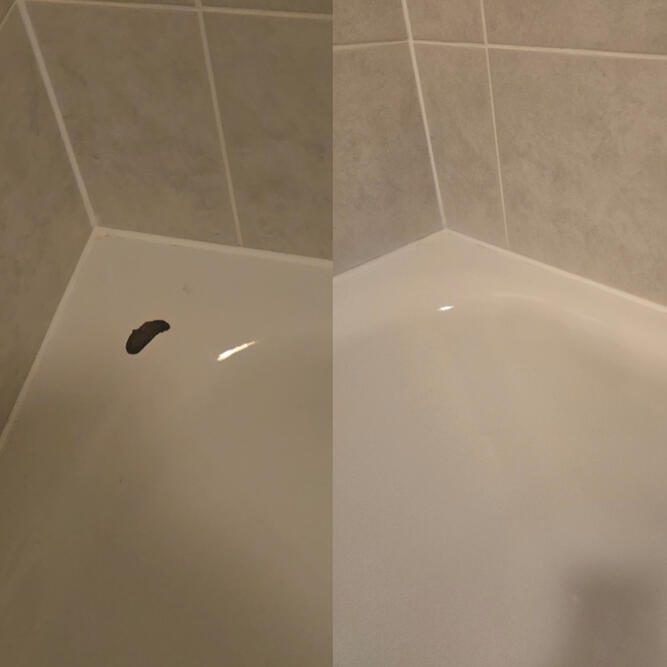 Before and after picture of steel bath chip in reading