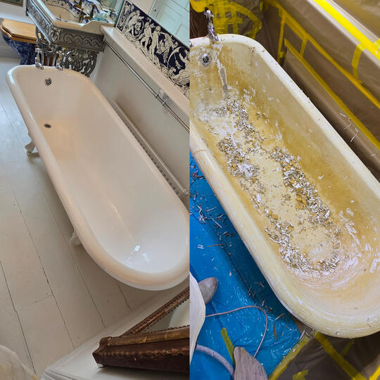 before and after picture of a bath re-enamelled in Berkshire - Reading service completed by glossy baths