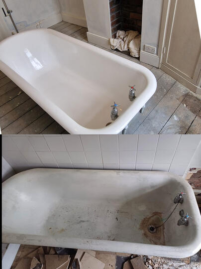 before and after picture of a bath re-enamelled in Berkshire - Reading service completed by glossy baths