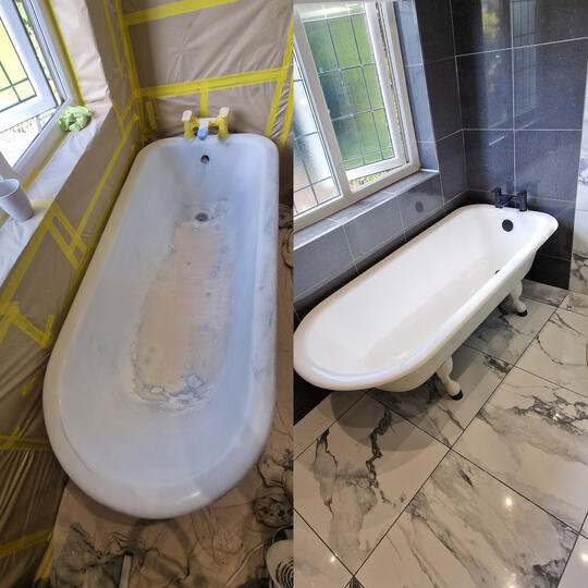 before and after picture of a bath re-enamelled in Berkshire - Reading service completed by glossy baths